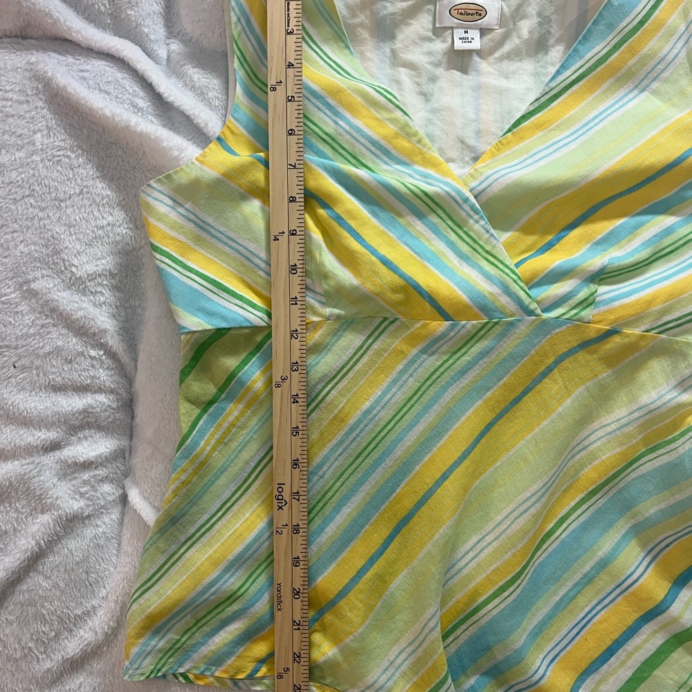 Talbots Sleeveless Striped V-Neck Top in Yellow, Aqua & Green - Picture 3 of 4